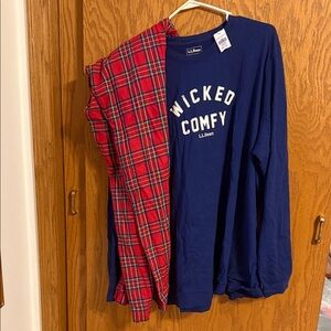 L.L. Bean Navy Pajamas with Red Plaid Pants